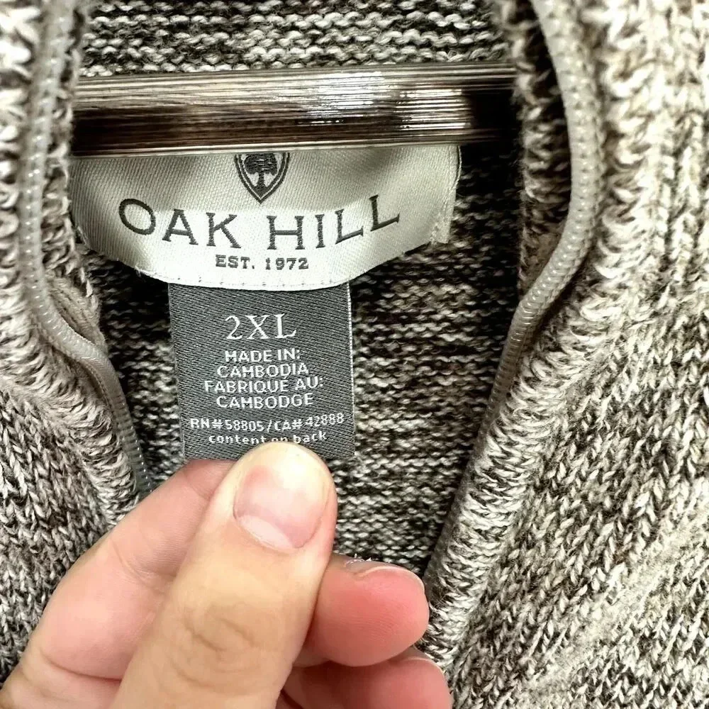 Oak Hill 1/4 Zip Pullover Sweater Mens 2XL  Brown Cotton Heritage Preppy Capsule